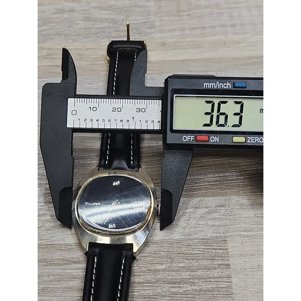 Vintage Mens Bulova Watch Black Diamond Excellency.Runs But Needs Hands Service